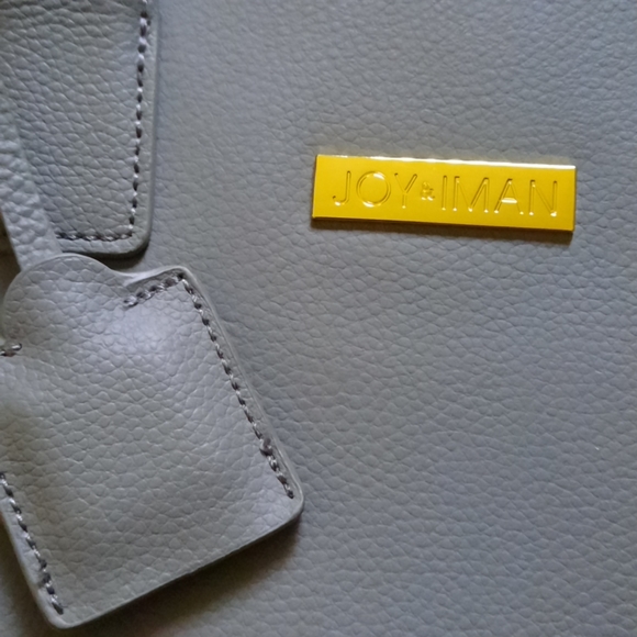 Joy and Iman Large Gray Leather Handbag, Tote - Picture 12 of 14